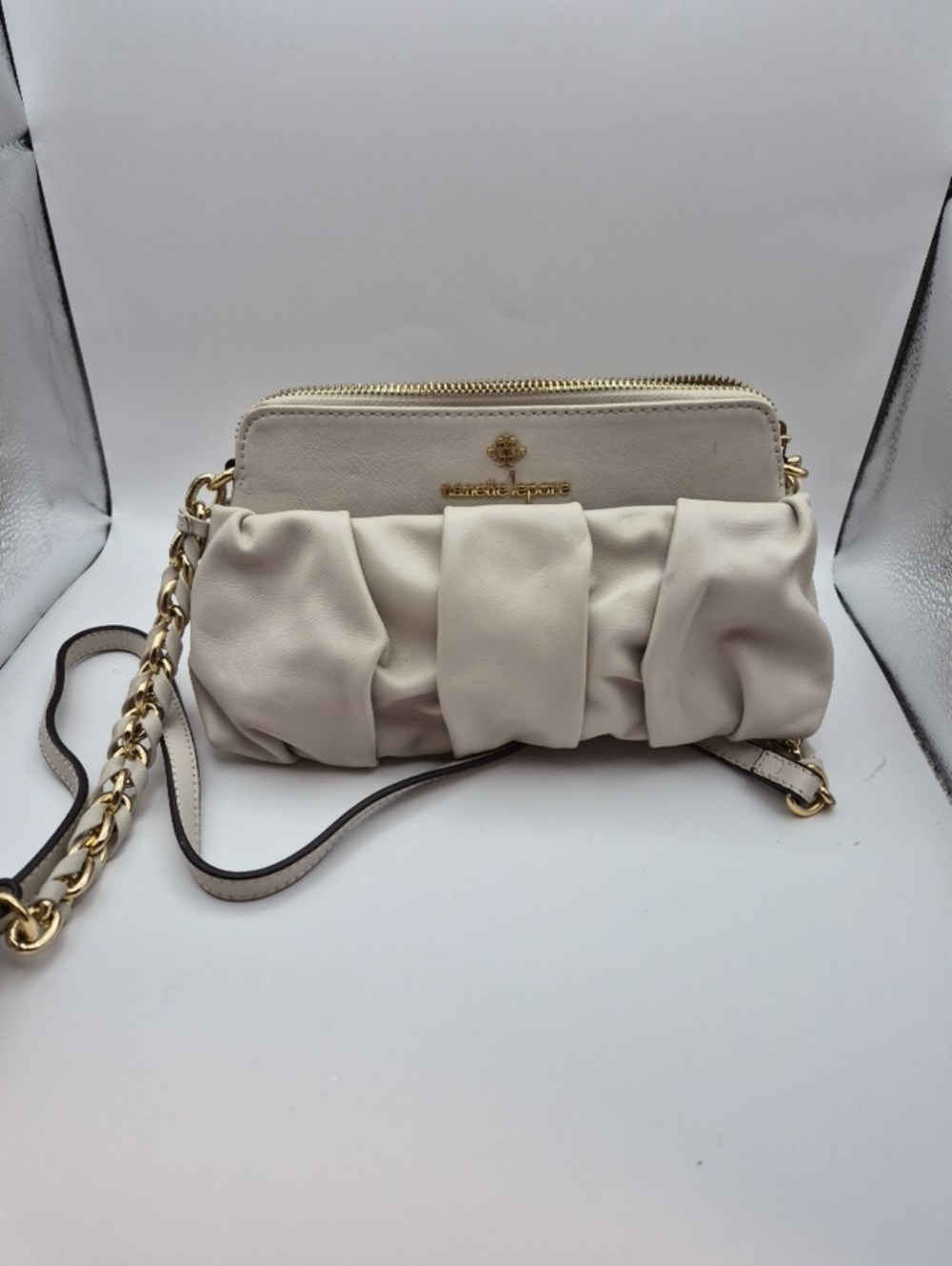 Nanette Lepore Cream Pleated Crossbody with Gold Chain